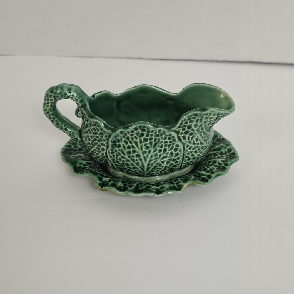 VTG Majolica Cabbage Leaf Creamer Shorter & Son England Pottery Sauce and dish
